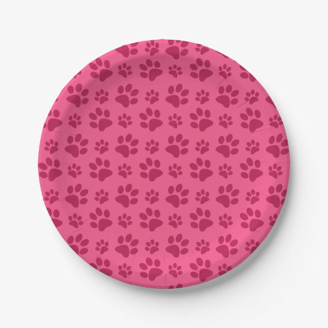 Pink dog paw print paper plates (Front)