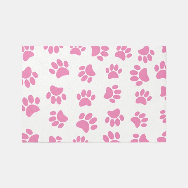 Pink Dog Paw Print Pattern Outdoor Rug (Front)