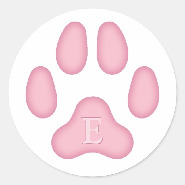 Pink Dog Paw Print Personalized Pet Monogram Classic Round Sticker (Front)