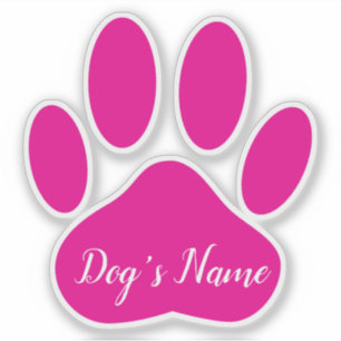 Pink Dog Paw Print With Custom Name Personalized Sticker