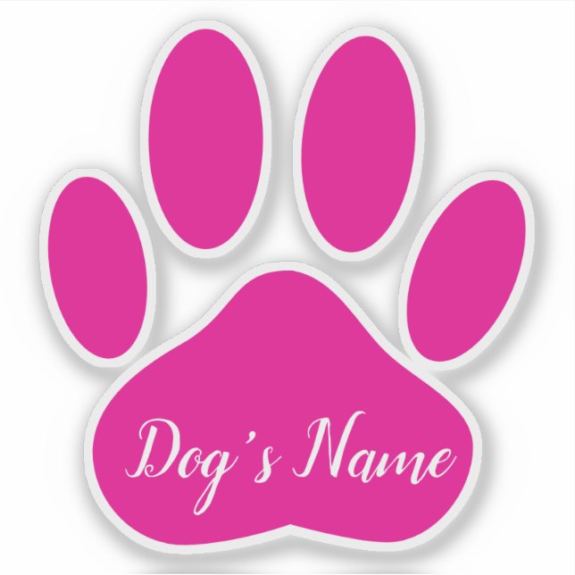 Pink Dog Paw Print With Custom Name Personalized Sticker (Front)