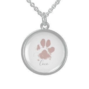 Pink Dog Paw Print with Your Pet's Name Sterling Silver Necklace