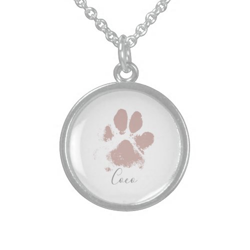 Pink Dog Paw Print with Your Pets Name Sterling Silver Necklace