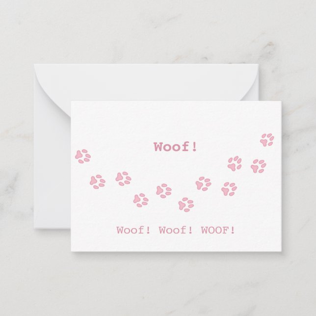Pink Dog Paw Prints Pet Owner's Cute Personalized Note Card (Front)