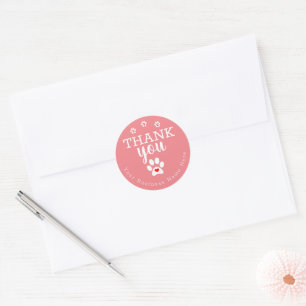 Pink Dog Paw Stickers, Pet Business Thank You Classic Round Sticker