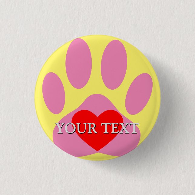 Pink Dog Pawprint Custom Name Button (Front)