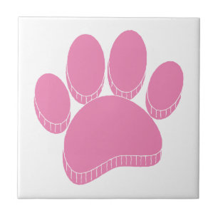Pink Dog Pawprint Hand Drawn Custom Ceramic Tile