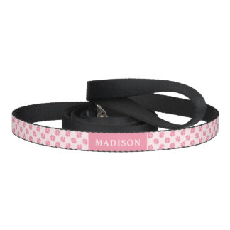 Pink Dog Paws Pattern With Custom Name Pet Leash