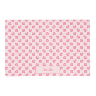Pink Dog Paws Pattern With Custom Name Placemat