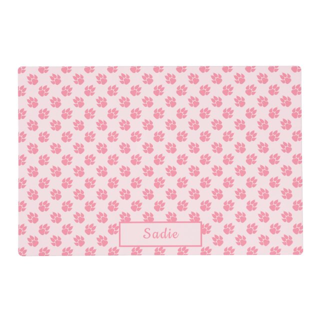 Pink Dog Paws Pattern With Custom Name Placemat (Front)