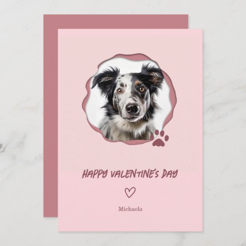 Pink Dog Photo Heart Valentines Day Holiday Card