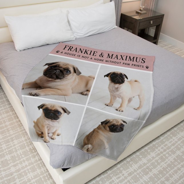 Pink Dog Photo Paw Prints Quote Fleece Blanket (Creator Uploaded)