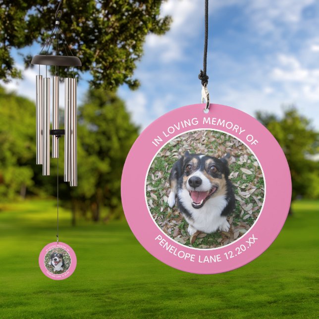 Pink Dog Photo Tribute Keepsake Pet Memorial Wind Chime (Outdoor)