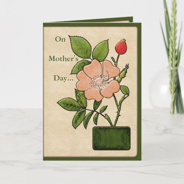 Pink Dog Rose Botanical Illustration - Personalize Card (Front)