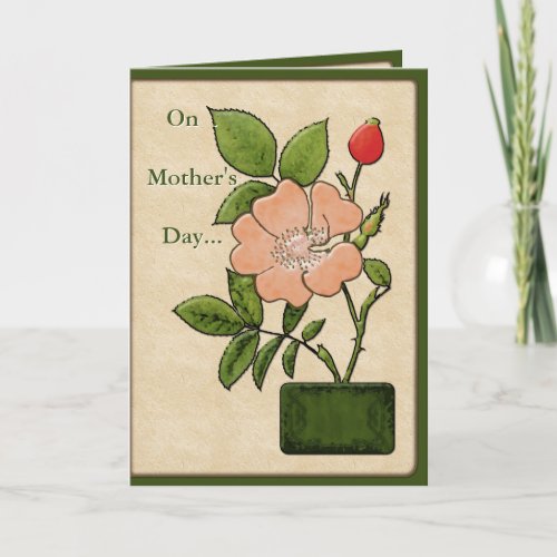 Pink Dog Rose Botanical Illustration _ Personalize Card