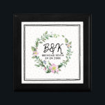 Pink Dog-rose Watercolors Flowers Wreath Gift Box<br><div class="desc">Watercolors pink and green dog-rose flowers wreath,  customizable wedding monograms.</div>