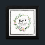 Pink Dog-rose Watercolors Flowers Wreath Gift Box<br><div class="desc">Watercolors pink and green dog-rose flowers wreath,  customizable wedding monograms.</div>