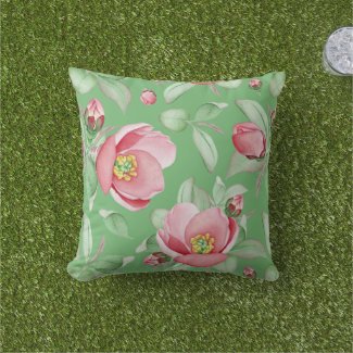 Pink Dog Roses on Mint Green