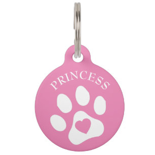 Pink Dog Tag with Name and Phone Round Pet Tag