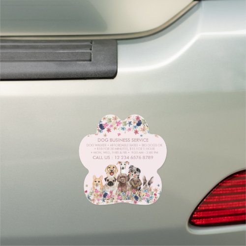 Pink Dog Walker Grooming Pet Store Car Magnet