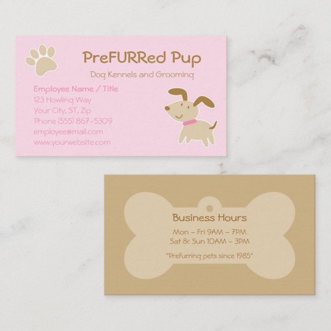Pink Dog with Paw Print and Bone Business Card (Front/Back)