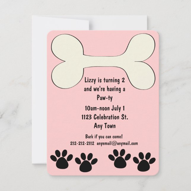 Pink Doggy Theme Birthday Invitation (Front)