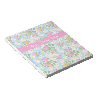 Pink Dogroses on Blue Chic Notepad or Jotter