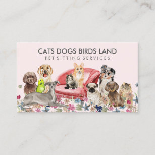 Pink Dogs Cat Bird Hotel Sofa Pet Sitting Grooming Business Card