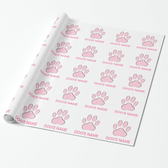 Pink Dog's Pawprint Wrapping Paper (Unrolled)