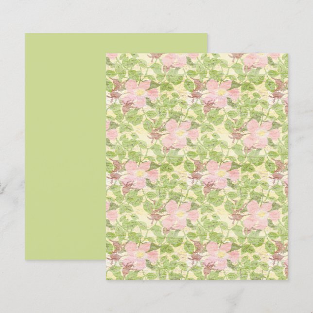 Pink Dogwood Blossom Green Vintage Scrapbook Paper (Front/Back)