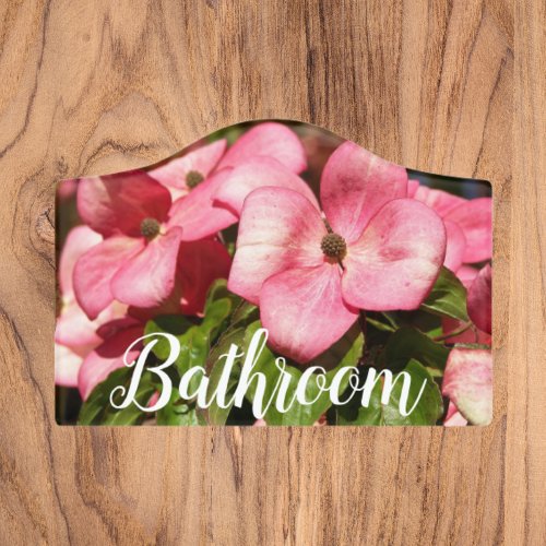 Pink Dogwood Blossoms Floral Bathroom Door Sign