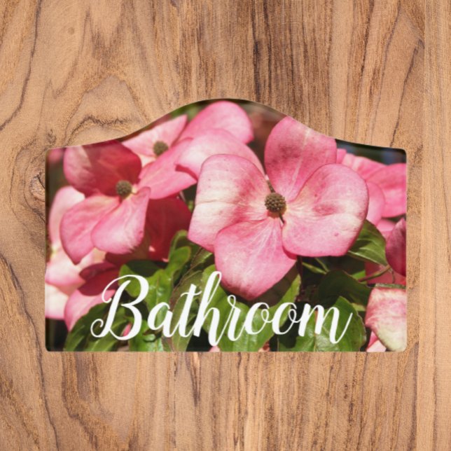 Pink Dogwood Blossoms Floral Bathroom Door Sign (In Situ)
