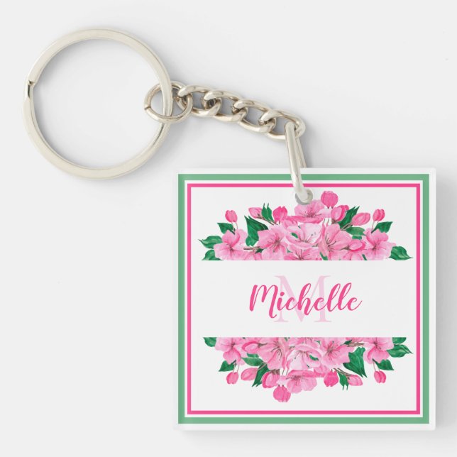 Pink Dogwood Blossoms - Personalized Keychain (Front)