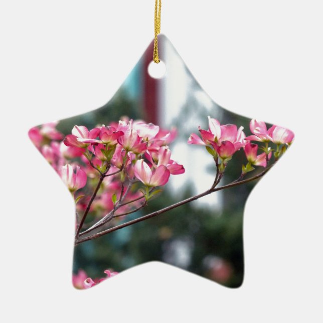 Pink Dogwood Ceramic Ornament (Front)