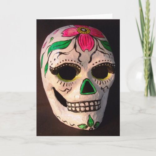 Pink Dogwood Day of the Dead Mask Card