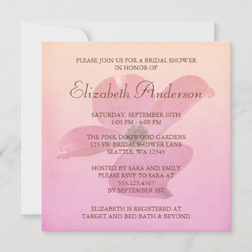 Pink Dogwood Flower Blossom Bridal Shower Invitation