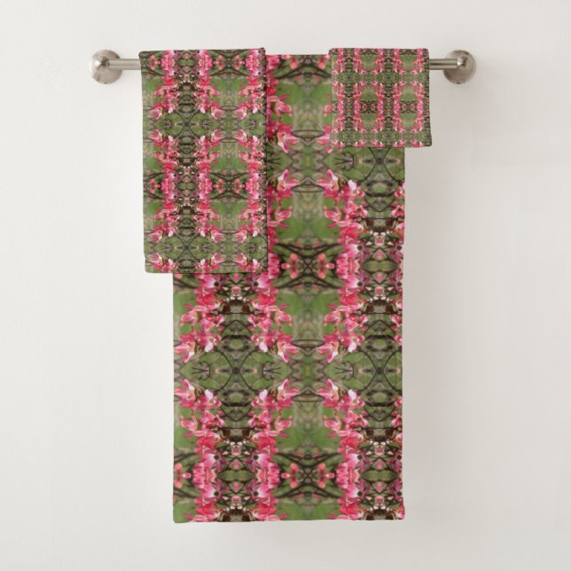 Pink Dogwood Flower Blossoms Painting Abstract Bath Towel Set (Insitu)