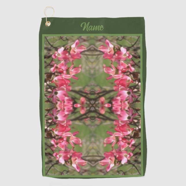 Pink Dogwood Flower Blossoms Painting Personalized Golf Towel (Front)