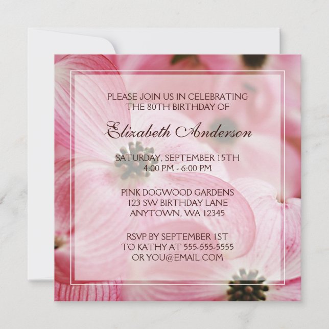 Pink Dogwood Flowers 80th Birthday Party Invitation (Front)