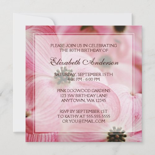Pink Dogwood Flowers 80th Birthday Party Announcement
