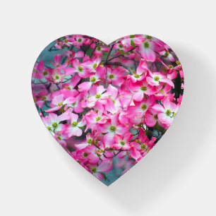 Pink Dogwood Heart Shaped Paperweight