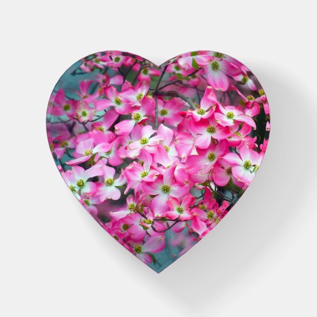 Pink Dogwood Heart Shaped Paperweight (Front)