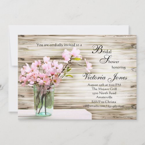 Pink Dogwood in Mason Jar Invitation