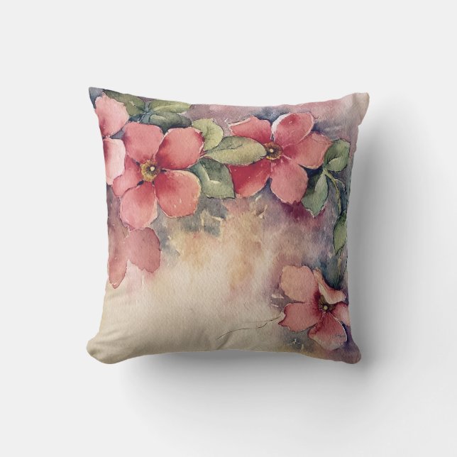 Pink Dogwood Watercolor Throw Pillow (Front)