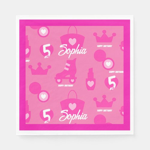 Pink Doll Birthday Party Custom Age Custom Name Napkins