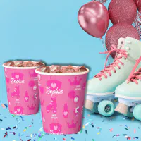 Pink Doll Birthday Party, Custom Age, Custom Name Paper Cups