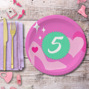 Pink Doll Birthday Party, Custom Age, Custom Name Paper Plates