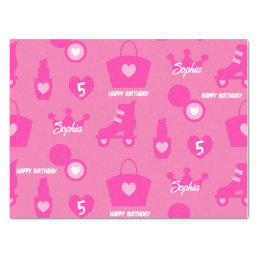 Pink Doll Birthday Party, Custom Age, Custom Name Tissue Paper