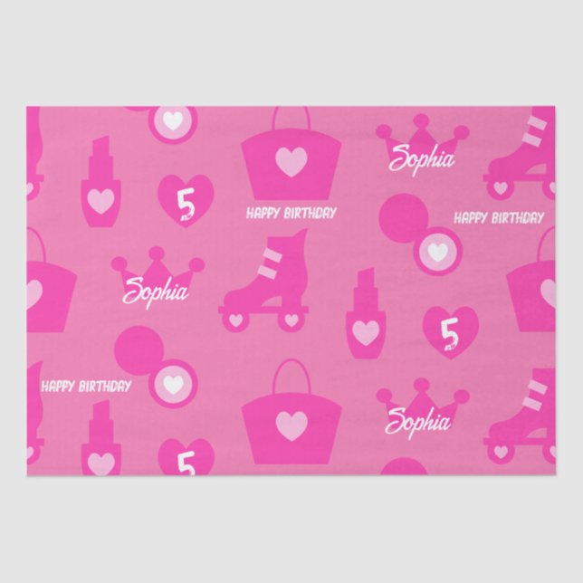 Pink Doll Birthday Party, Custom Age, Custom Name Tissue Paper (Front)
