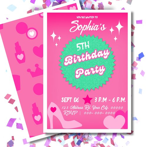 Pink Doll Birthday Party Girl Birthday Invitation